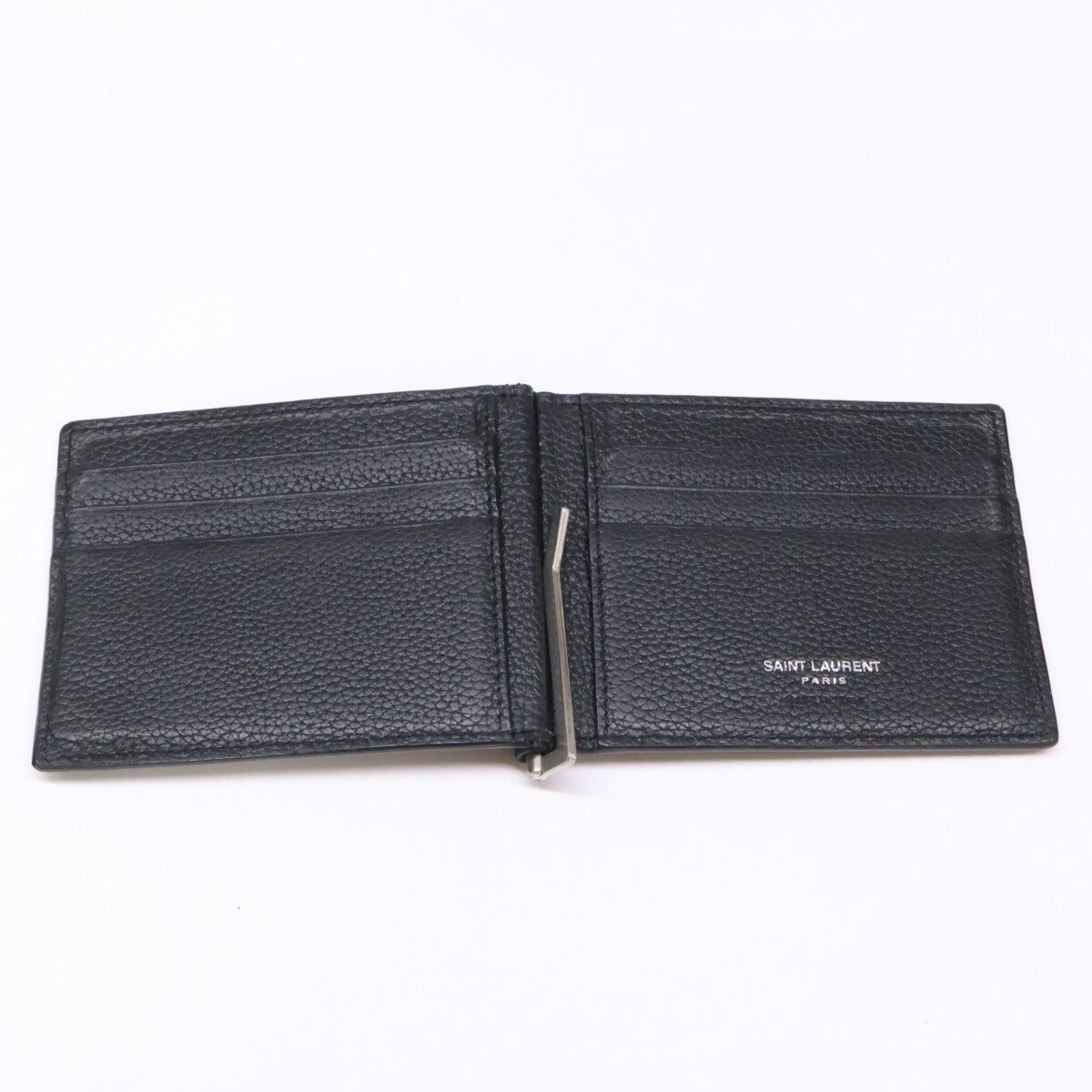 YvesSaintLaurent イヴサンローラン マネークリップ付 レザー 二つ折り財布 二つ折り財布（小銭入れなし）
