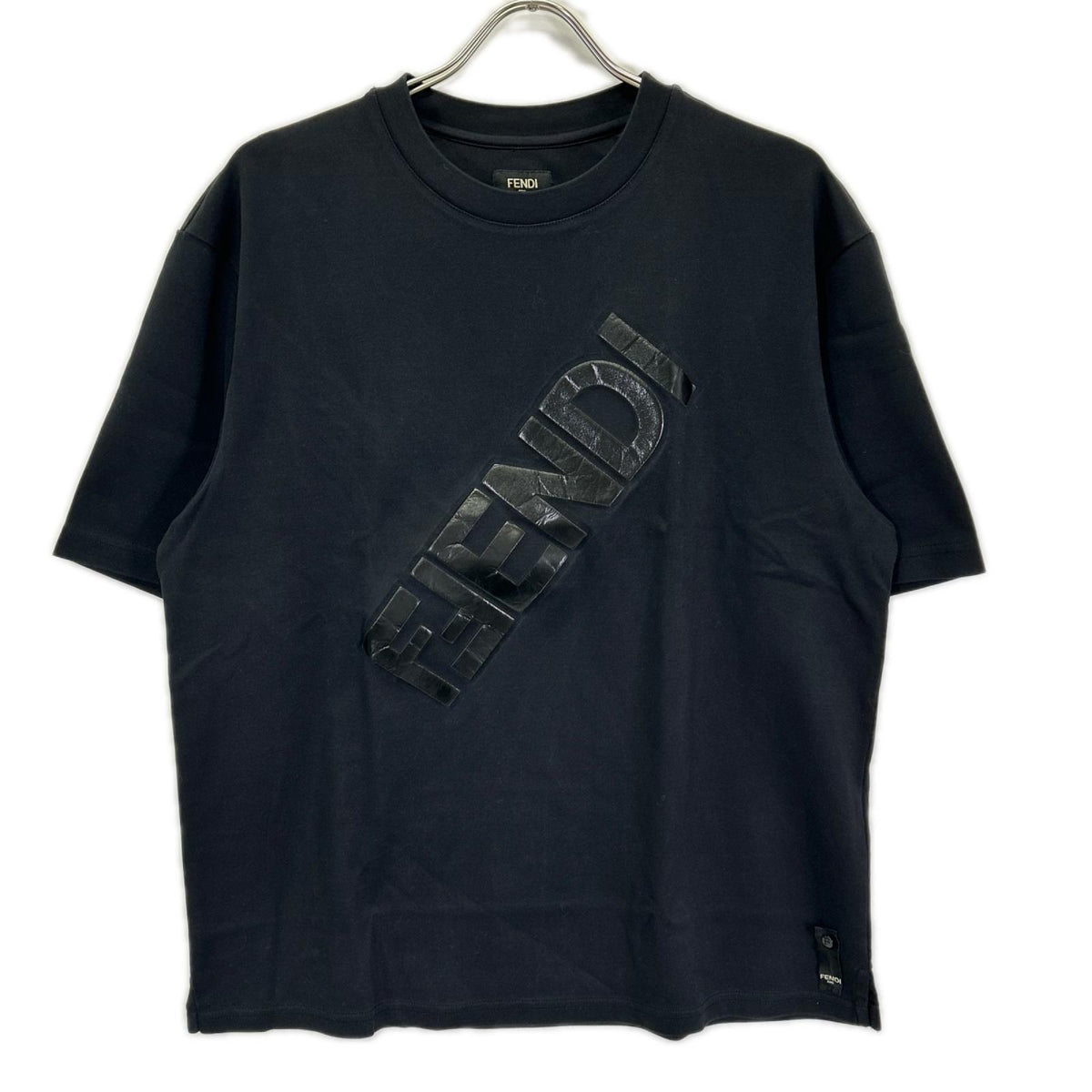 FENDI フェンディ 22年 FY1129AL28 ブラック エンボスロゴ ハーフスリーブコットンジャージーTシャツ トップス