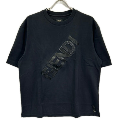 FENDI フェンディ 22年 FY1129AL28 ブラック エンボスロゴ ハーフスリーブコットンジャージーTシャツ トップス