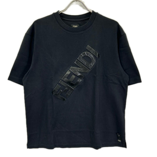 FENDI フェンディ 22年 FY1129AL28 ブラック エンボスロゴ ハーフスリーブコットンジャージーTシャツ トップス