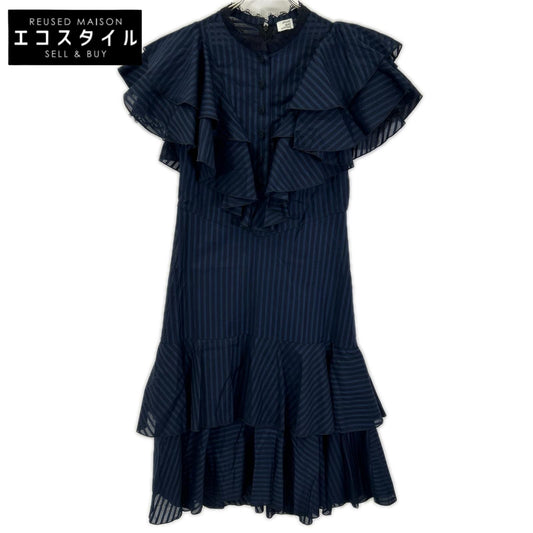 PRUNE GOLD SCHMIDT プルーンゴールドシュミット PGSS25DRE009 ネイビー コットン ストライプ ラッフルティアード ワンピース ワンピース