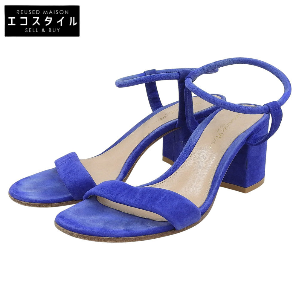 Gianvito Rossi ジャンヴィト・ロッシ スエード アンクルストラップ サンダル シューズ レディース ブルー 34 1/2 31296 シューズ