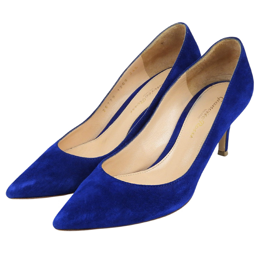 Gianvito Rossi ジャンヴィト・ロッシ 美品 スエード ポインテッドトゥ パンプス シューズ レディース ブルー 34 1/2 26770 シューズ