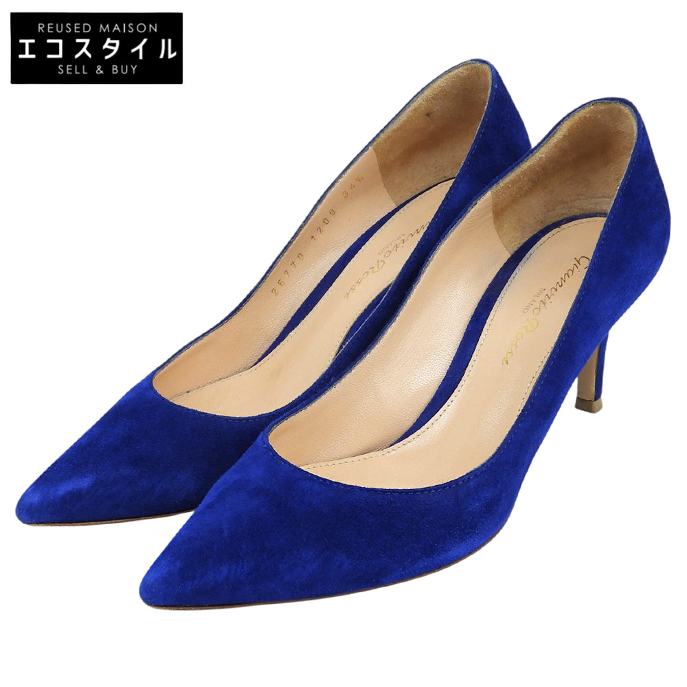 Gianvito Rossi ジャンヴィト・ロッシ 美品 スエード ポインテッドトゥ パンプス シューズ レディース ブルー 34 1/2 26770 シューズ