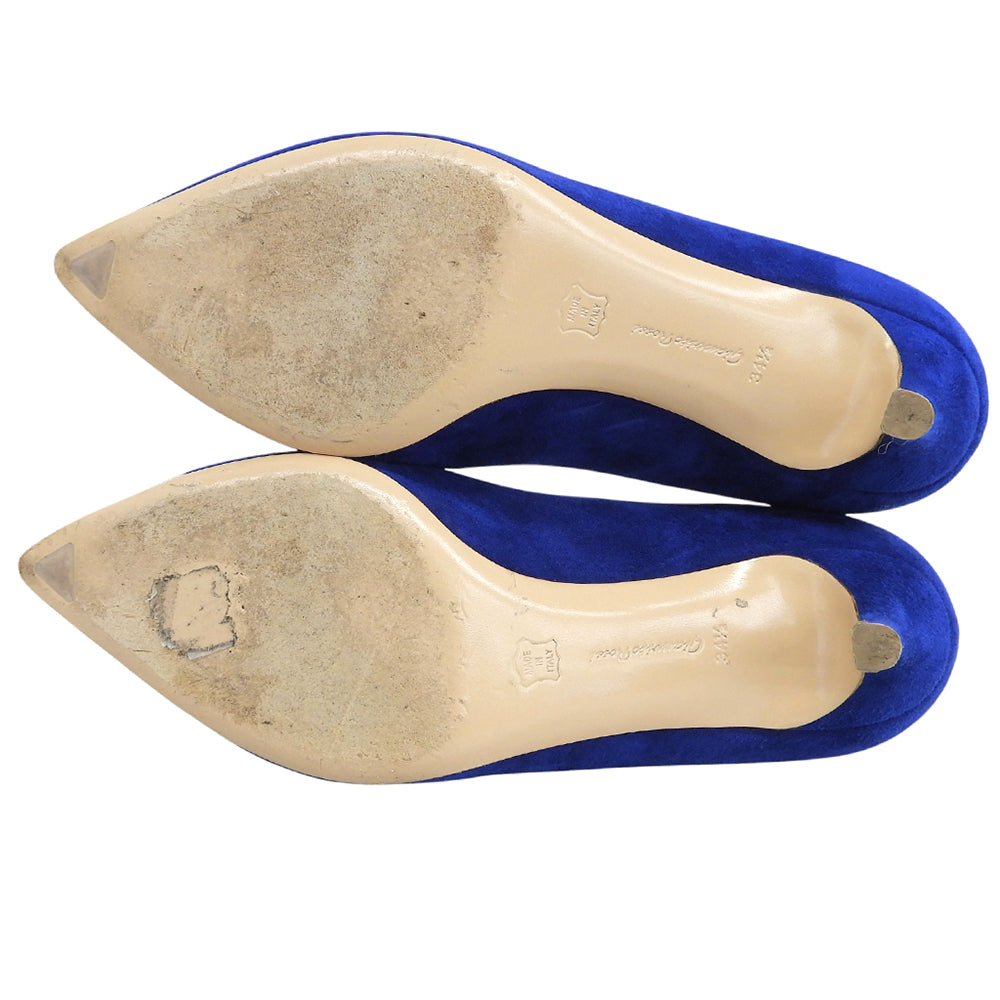 Gianvito Rossi ジャンヴィト・ロッシ 美品 スエード ポインテッドトゥ パンプス シューズ レディース ブルー 34 1/2 26770 シューズ