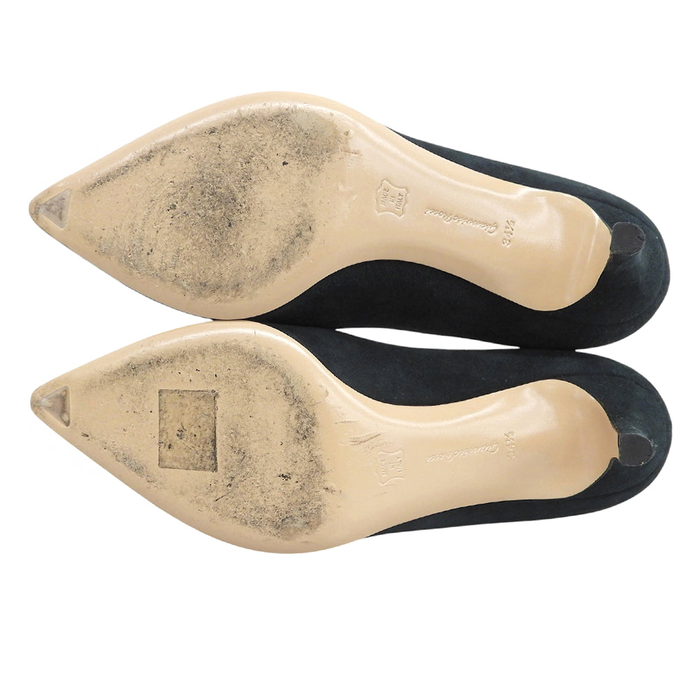 Gianvito Rossi ジャンヴィト・ロッシ 美品 スエード ポインテッドトゥ パンプス シューズ レディース グリーン 34 1/2 26770 シューズ