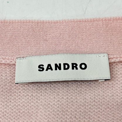SANDRO サンドロ ピンク ロゴ刺繍 ウールカシミヤ混 クロップドカーディガン トップス