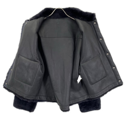 No Brand ノーブランド ネイビー ラムファー 裏地レザー ジャケット ジャケット