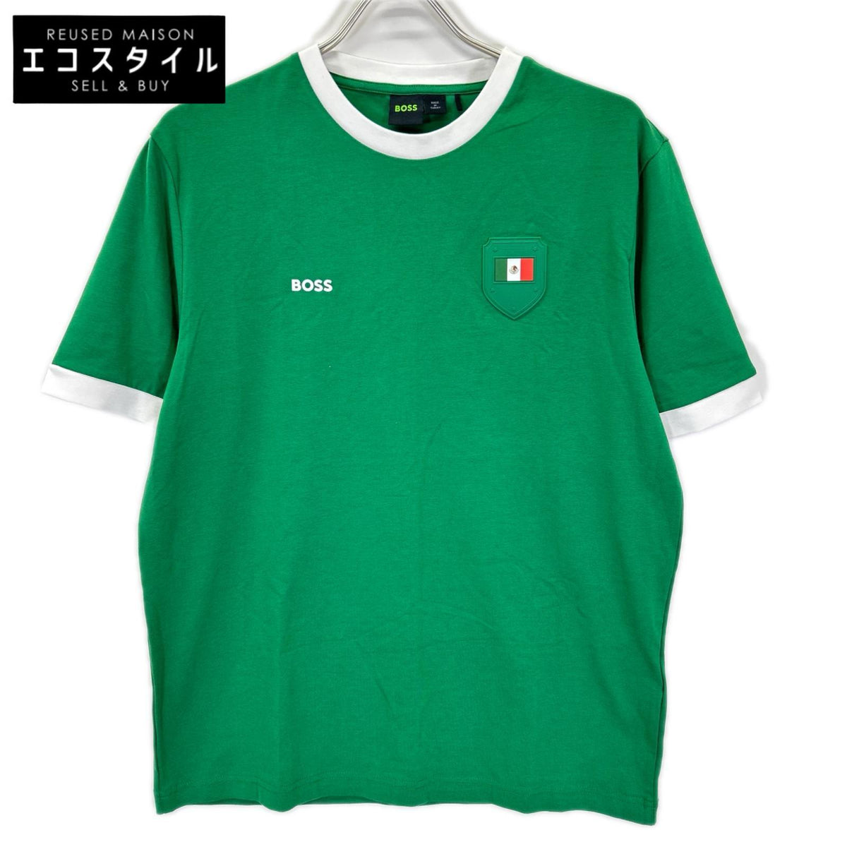 BOSS ボス グリーン コットン ストレッチ 国旗 メキシコカラー Tシャツ トップス