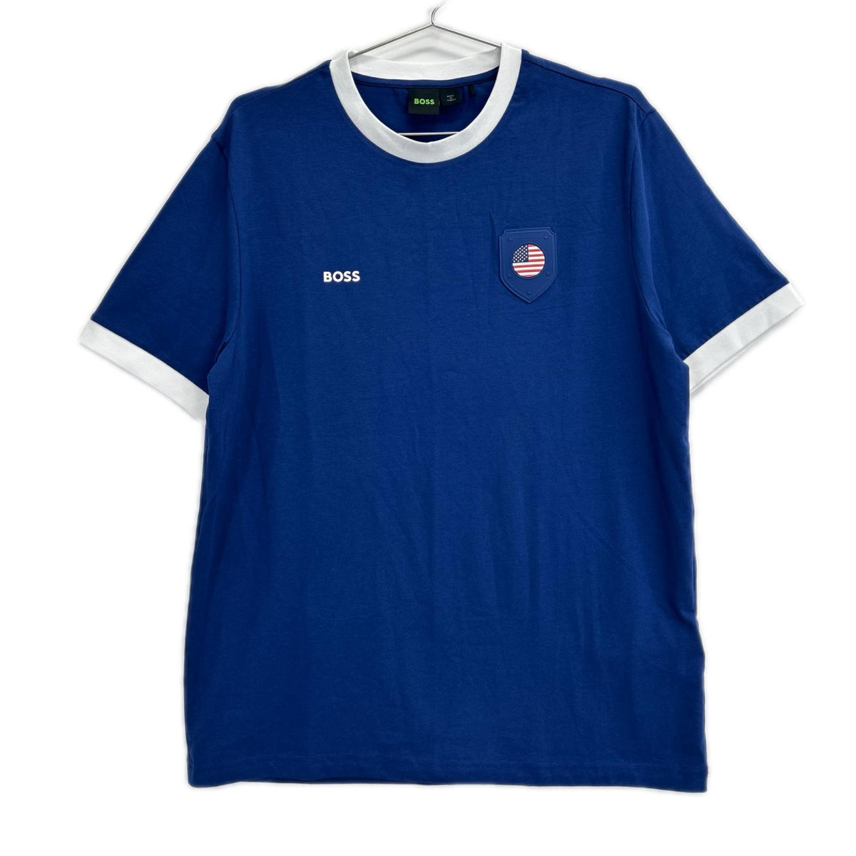 BOSS ボス ブルー コットン ストレッチ 国旗 アメリカカラー Tシャツ トップス