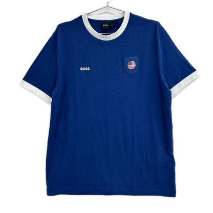 BOSS ボス ブルー コットン ストレッチ 国旗 アメリカカラー Tシャツ トップス