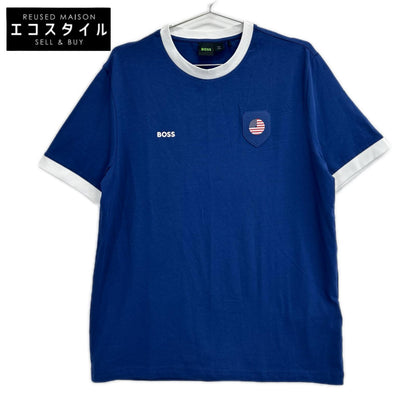 BOSS ボス ブルー コットン ストレッチ 国旗 アメリカカラー Tシャツ トップス