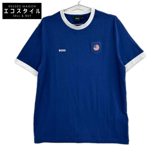 BOSS ボス ブルー コットン ストレッチ 国旗 アメリカカラー Tシャツ トップス