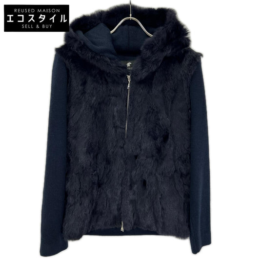 LOVELESS ラブレス 61N74-609-28 ネイビー フーデッド ファー ニット パーカー トップス