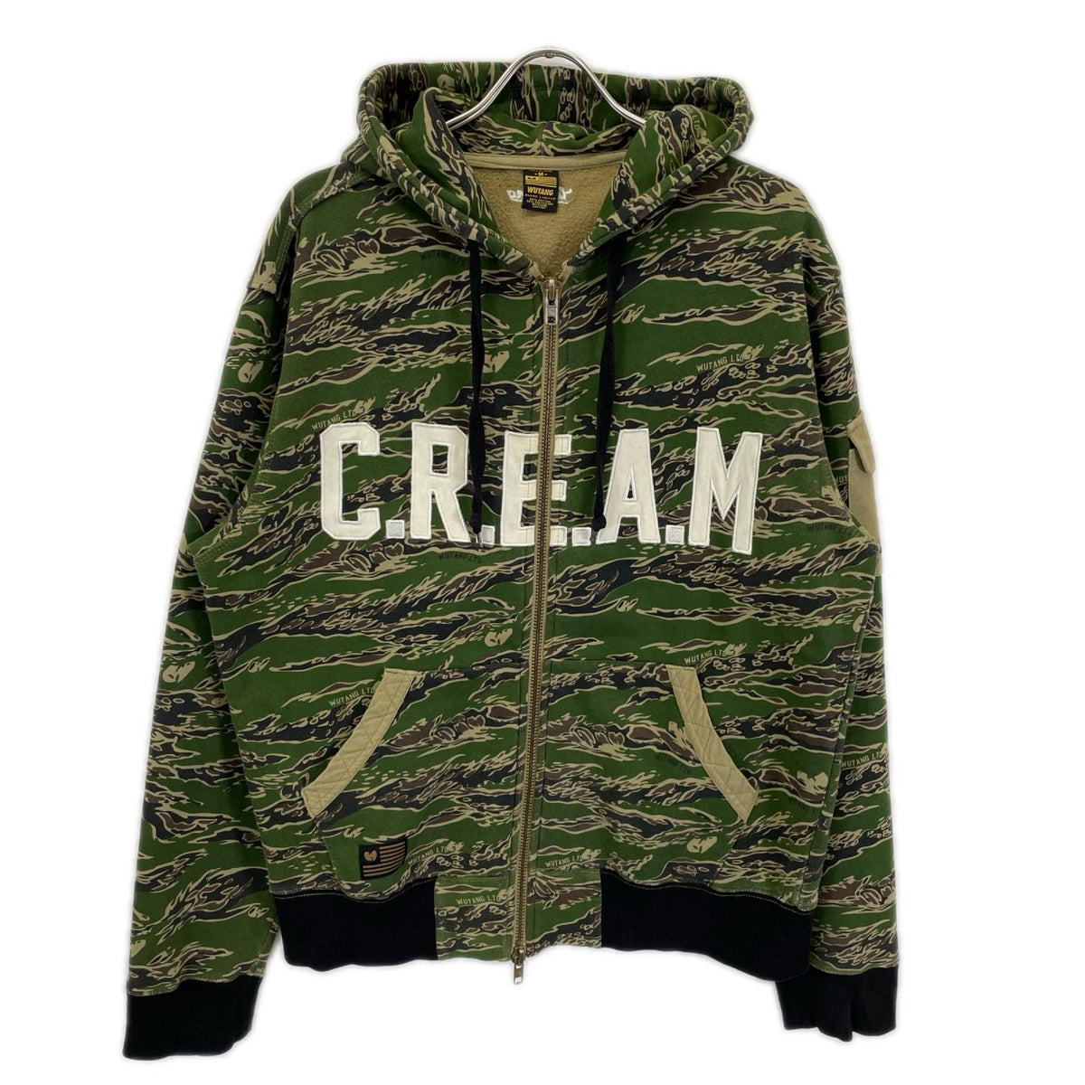 カーキ タイガーカモ C.R.E.A.M.ロゴ ジップアップパーカー ジャケット
