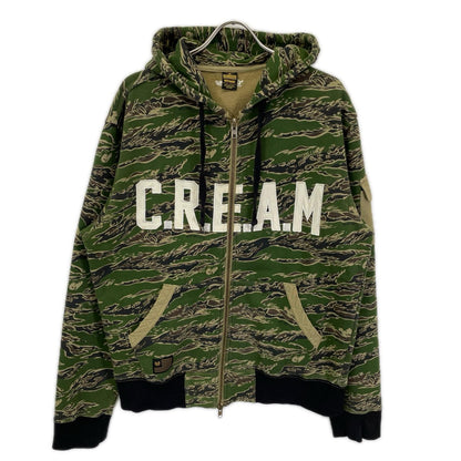 カーキ タイガーカモ C.R.E.A.M.ロゴ ジップアップパーカー ジャケット