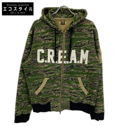 カーキ タイガーカモ C.R.E.A.M.ロゴ ジップアップパーカー ジャケット