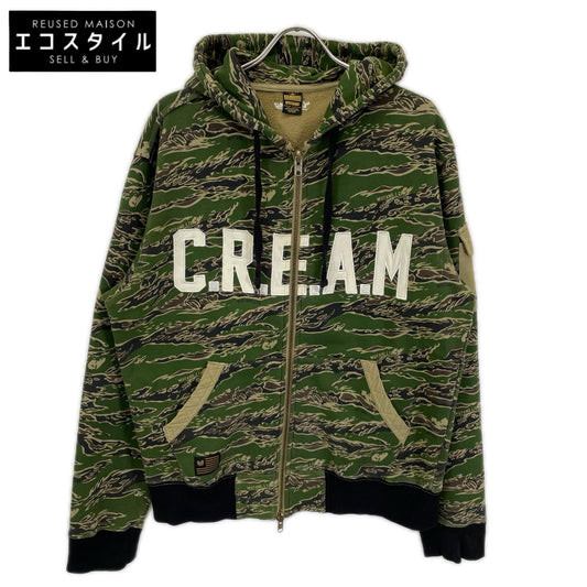 カーキ タイガーカモ C.R.E.A.M.ロゴ ジップアップパーカー ジャケット