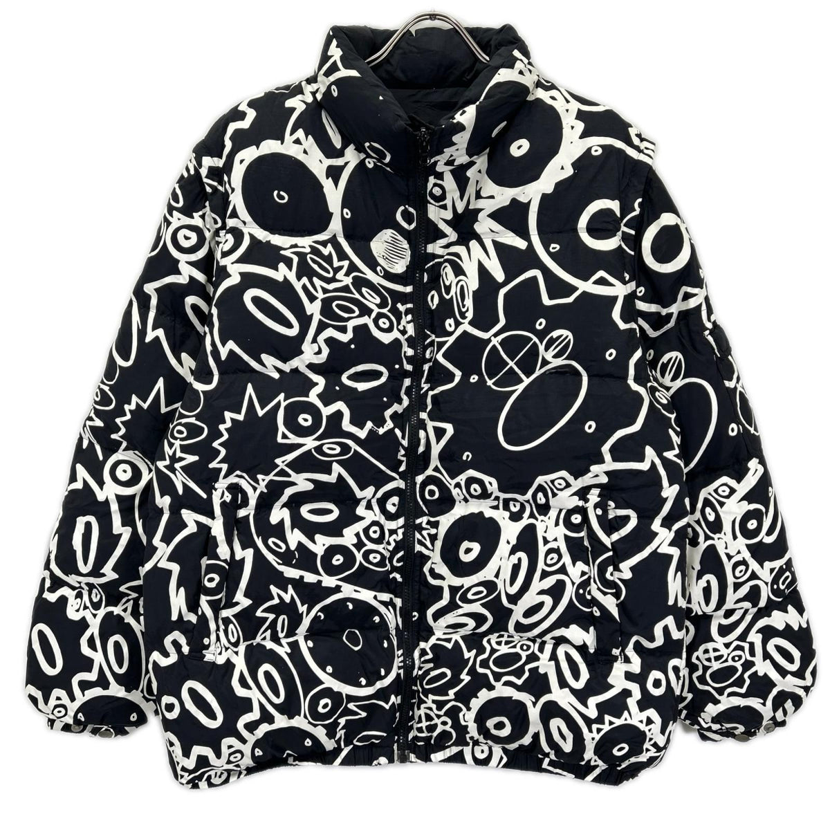 FUTURA フューチュラ ラボラトリーズ　ネイビー×ホワイト グラフィックプリント リバーシブルマルチウェイダウンジャケット ダウンベスト ジャケット