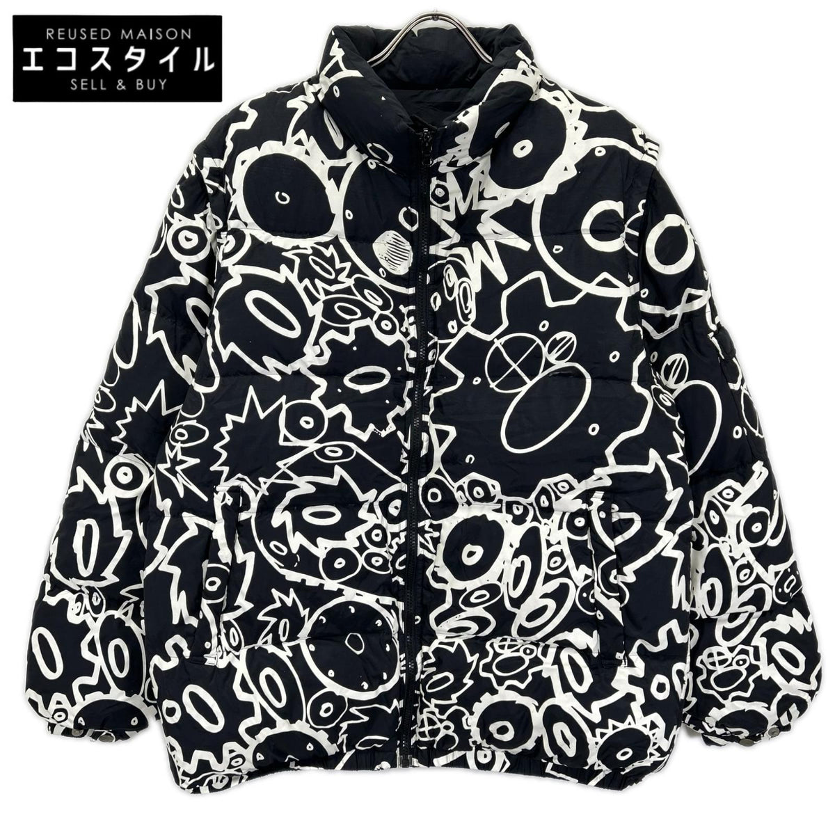 FUTURA フューチュラ ラボラトリーズ　ネイビー×ホワイト グラフィックプリント リバーシブルマルチウェイダウンジャケット ダウンベスト ジャケット