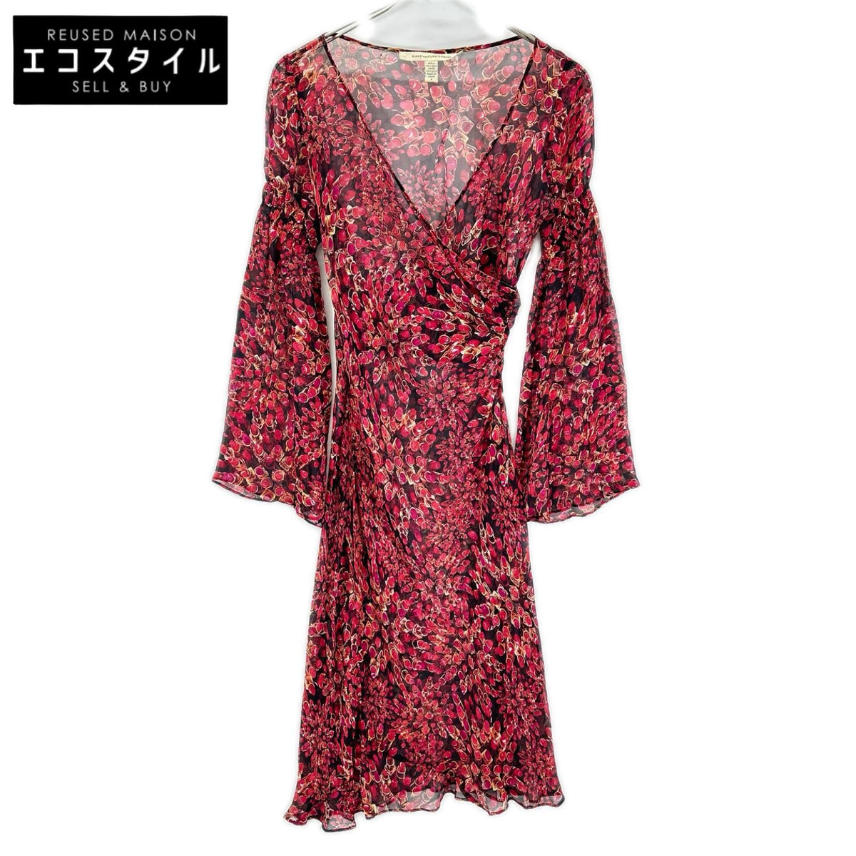 DIANEVON FURSTENBERG ダイアンフォンファステンバーグ レッド×ブラック リップ柄 シアー シルク ワンピース ワンピース