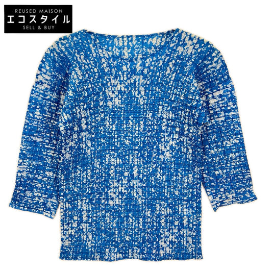 ISSEY MIYAKE イッセイミヤケ IM92-FJ963 ブルー×ホワイト ストレッチプリーツ トップス トップス