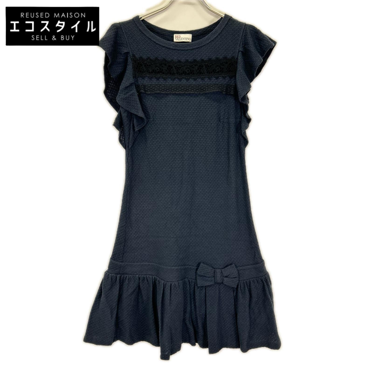 RED VALENTINO レッドヴァレンチノ ERCNA214 ネイビー コットン ワッフル ワンピース チュニック ワンピース