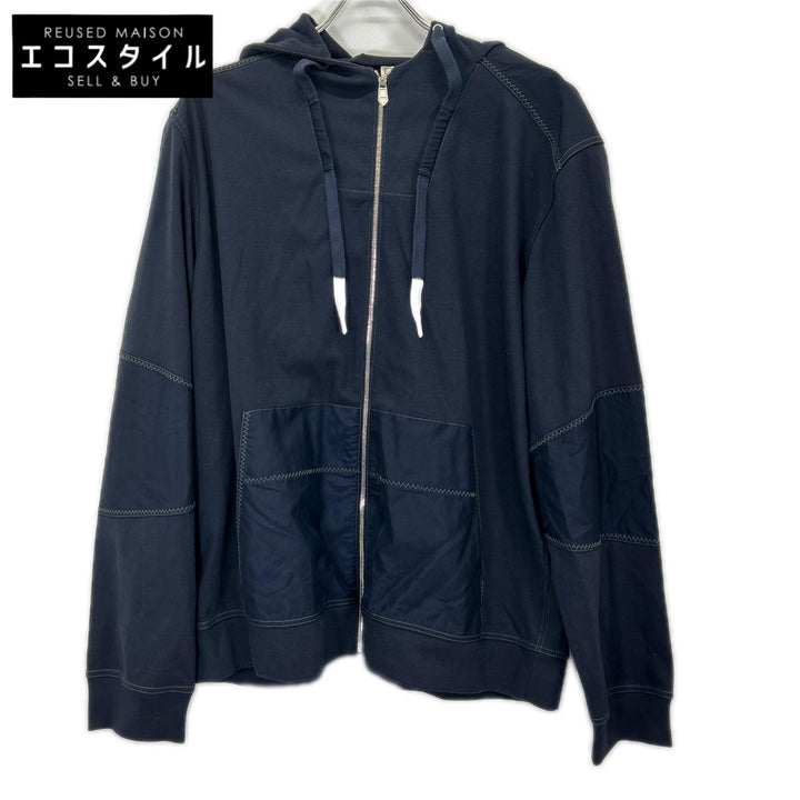 HERMES エルメス 22SS ネイビー ヴォワルH ジップ スウェット 切替 パーカー トップス