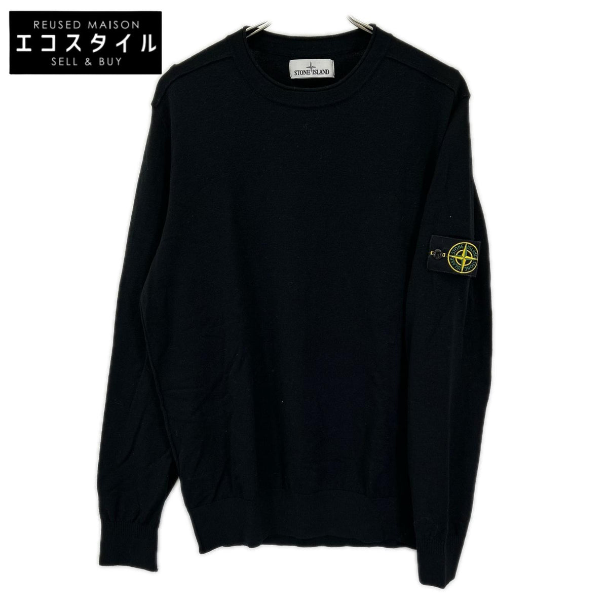 STONE ISLAND ストーンアイランド 7315511A1 ブラック クルーネック ウールニットセーター トップス