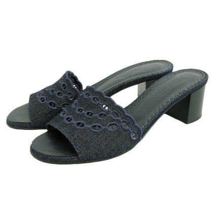 HERMES Beautiful Gradis Chaine d'Ancre Denim Mules Pumps Women's Navy 35 1/2 Shoes