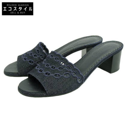 HERMES Beautiful Gradis Chaine d'Ancre Denim Mules Pumps Women's Navy 35 1/2 Shoes