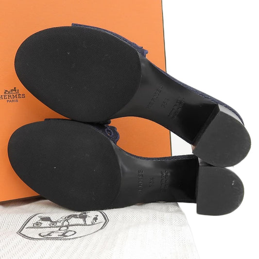 HERMES エルメス 美品 グラディス シェーヌダンクルデニムミュール パンプス レディース ネイビー 35 1/2 シューズ