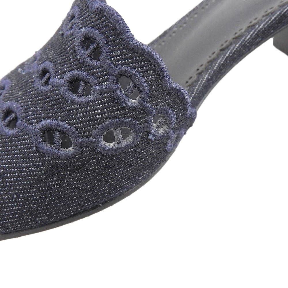 HERMES Beautiful Gradis Chaine d'Ancre Denim Mules Pumps Women's Navy 35 1/2 Shoes