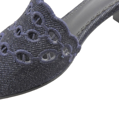 HERMES Beautiful Gradis Chaine d'Ancre Denim Mules Pumps Women's Navy 35 1/2 Shoes