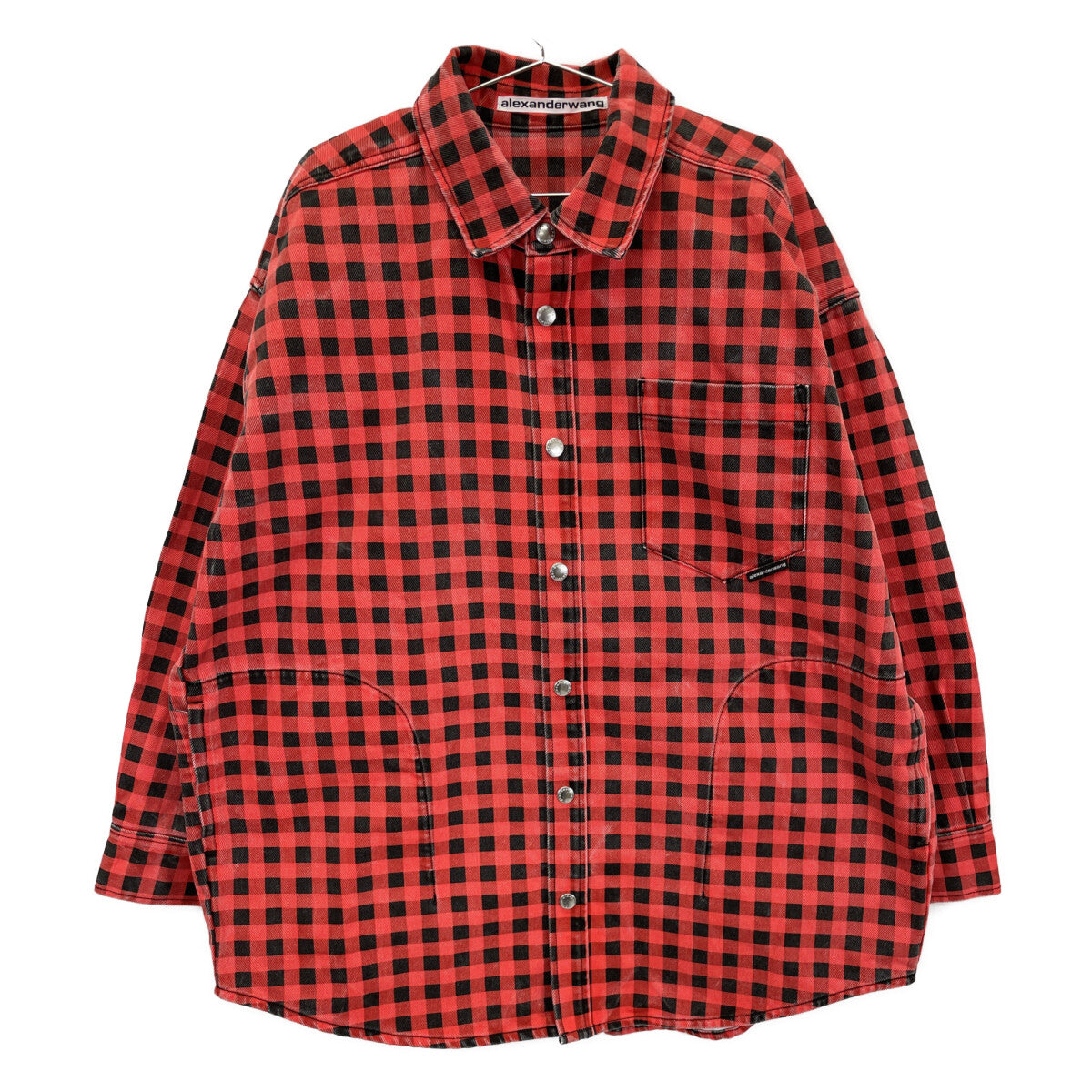 ALEXANDER WANG Red Block Check Cotton Oversized Jacket