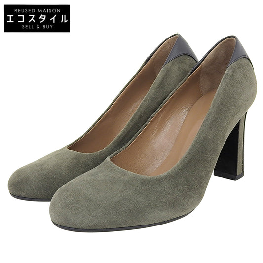 HERMES Hermes Beautiful Suede x Leather Pumps Shoes Women's Khaki Green 36 Shoes