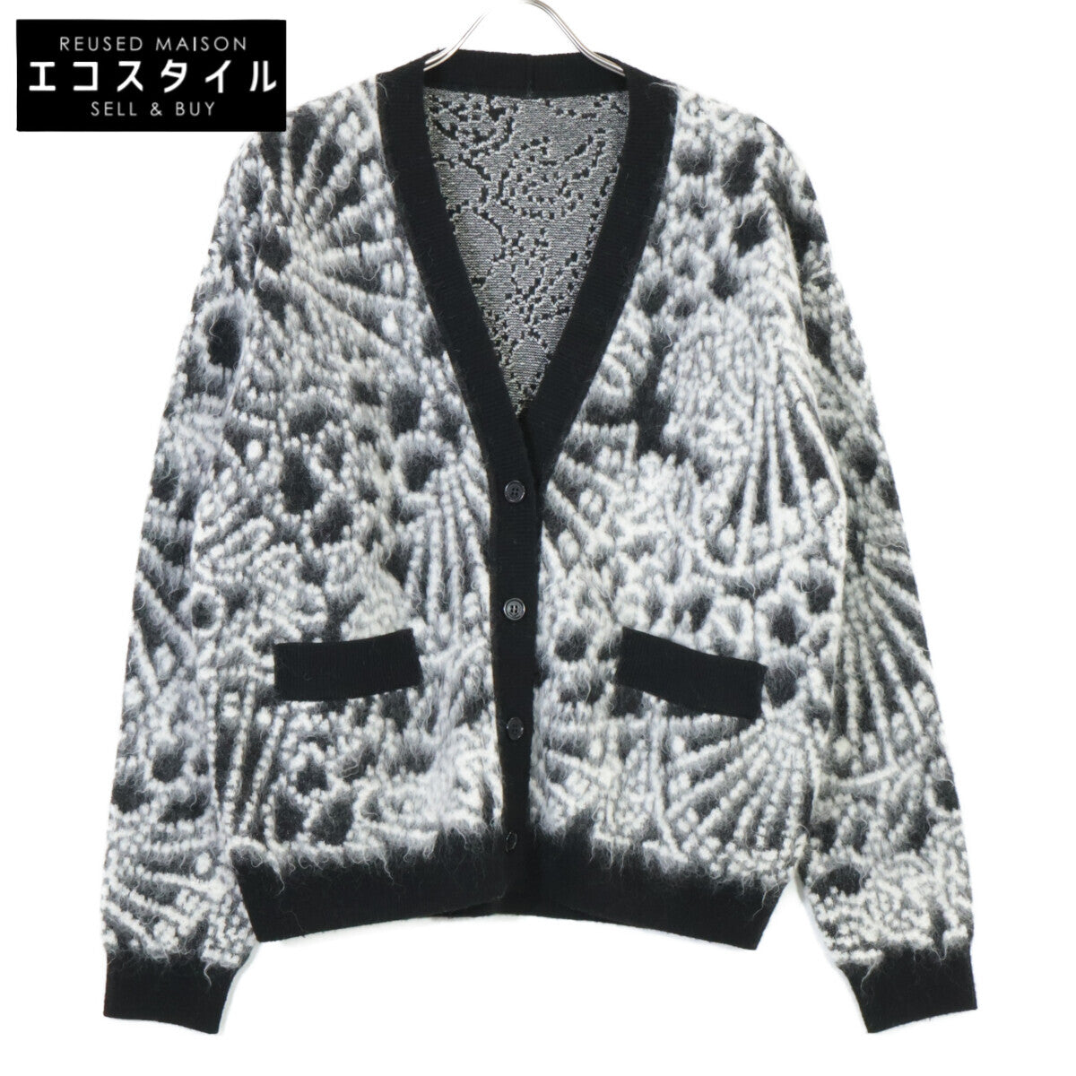 SAINT LAURENT PARIS サンローランパリ 19年 609309 ブラック×ホワイト モヘア カーディガン トップス
