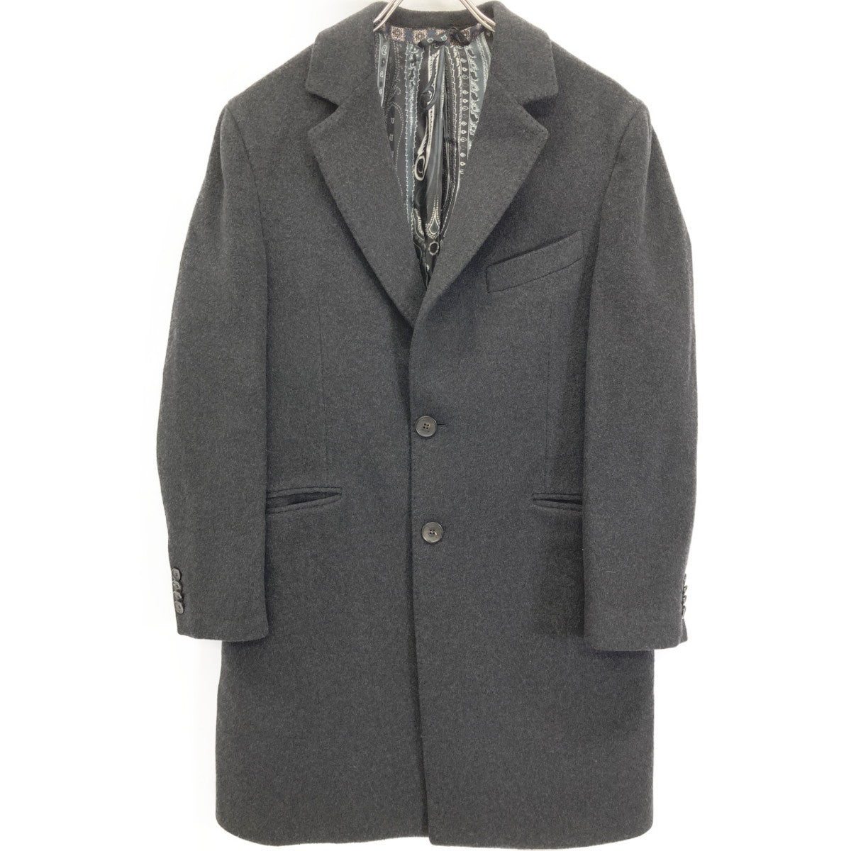 ETRO エトロ グレー カシミヤ100 裏地ペイズリー柄 ロングコート コート