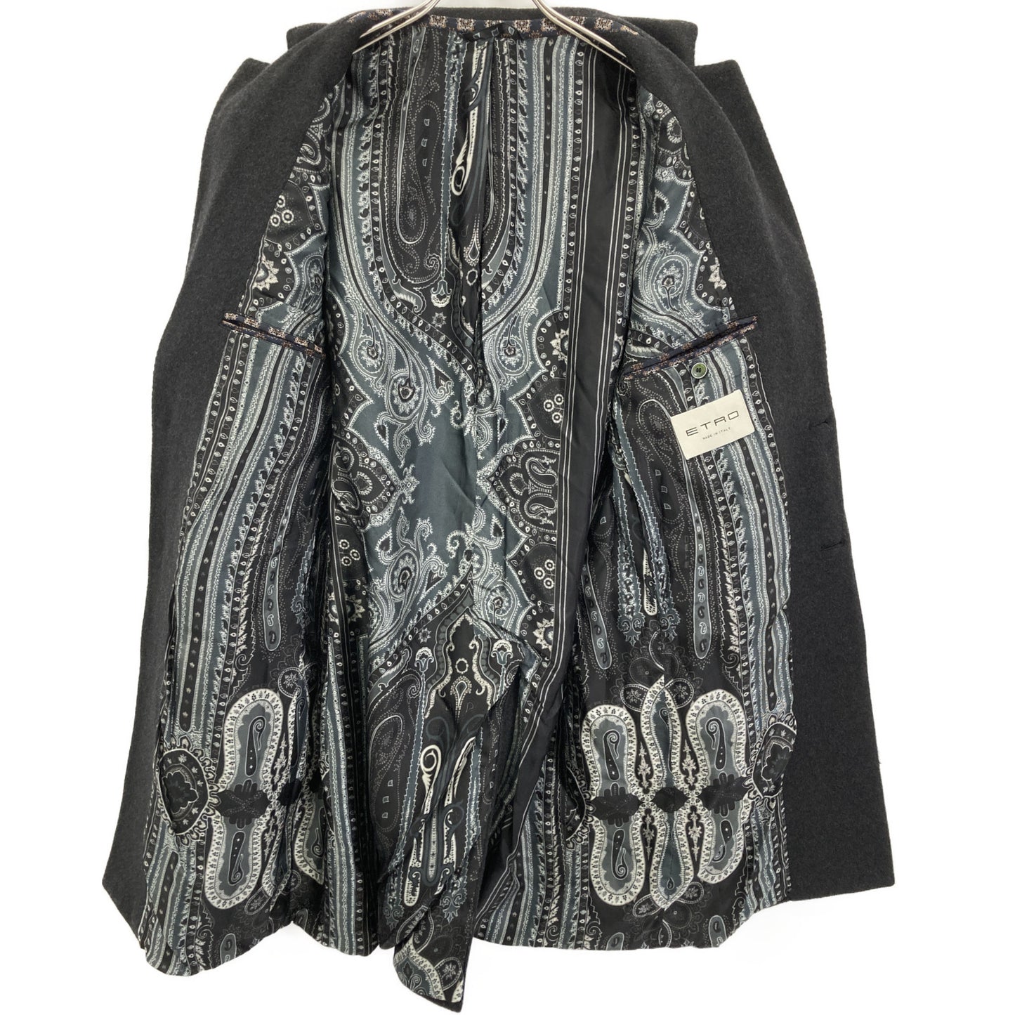 ETRO エトロ グレー カシミヤ100 裏地ペイズリー柄 ロングコート コート