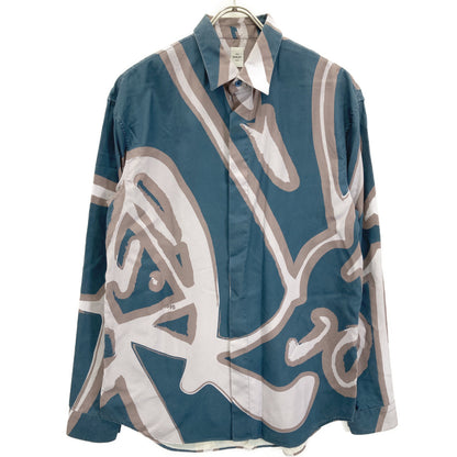 Men's Multicolor All-over Print 100% Silk Long-sleeved Shirt Top 39