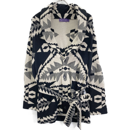 Ralph Lauren Purple Label Black Native-Pattern Cashmere Blend Cardigan Top