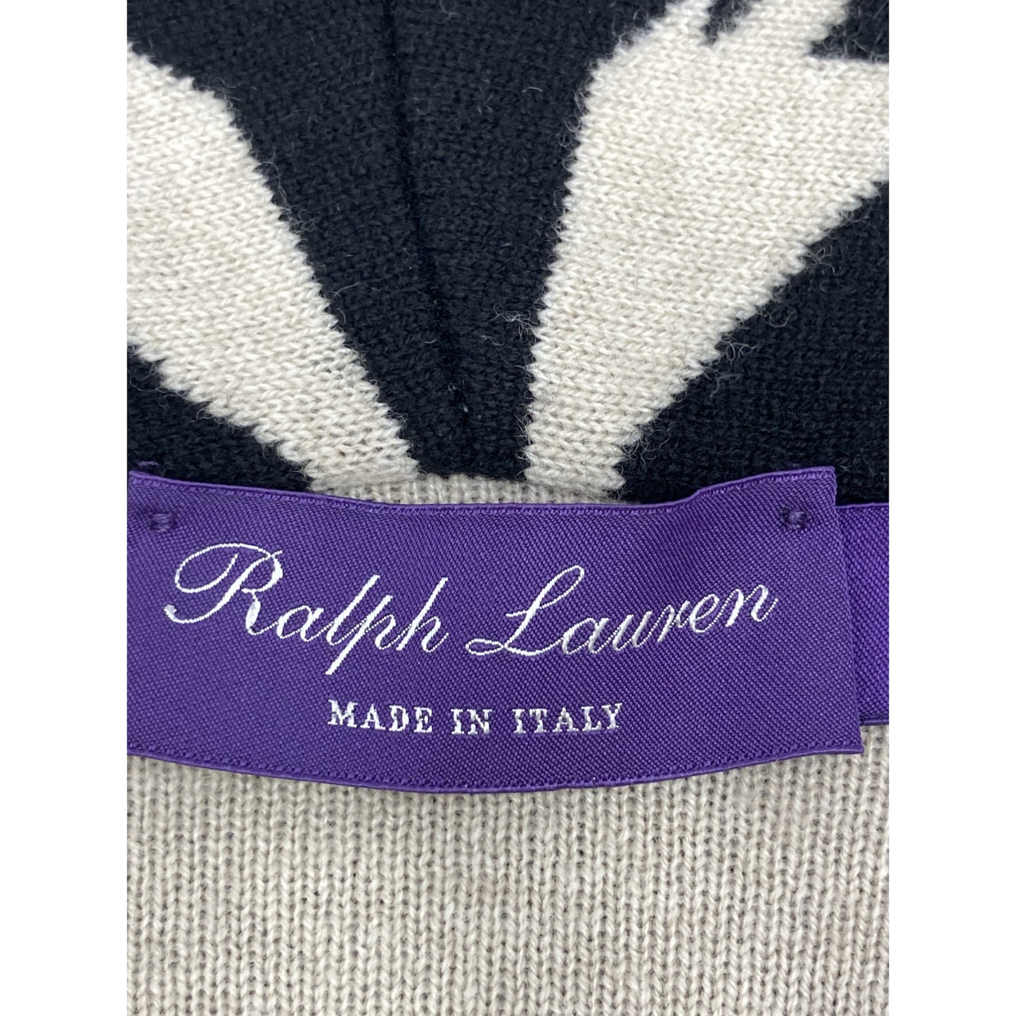 Ralph Lauren Purple Label Black Native-Pattern Cashmere Blend Cardigan Top