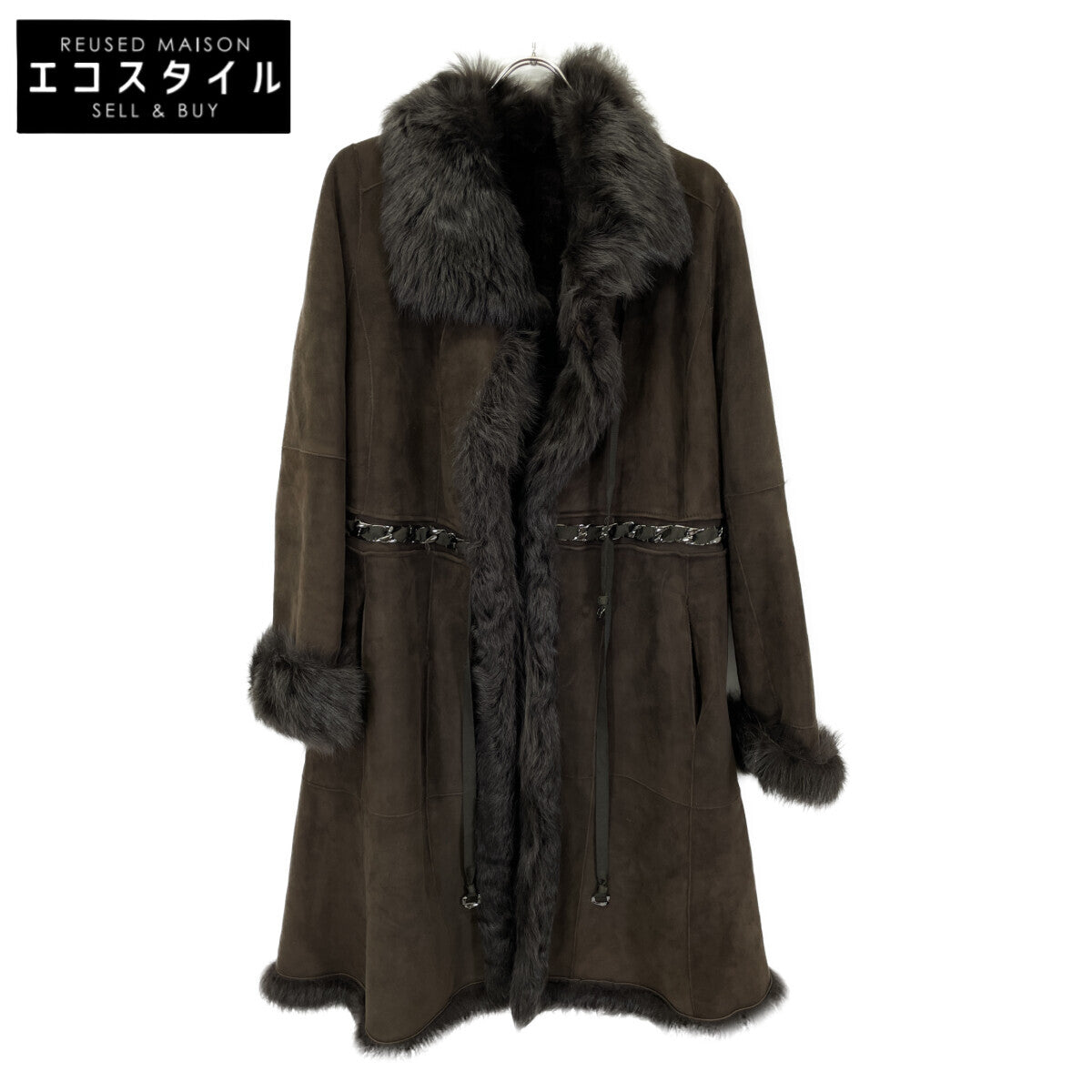 HIROKO KOSHINO Brown Lamb Leather Fur Coat Coat