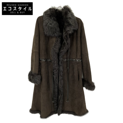 HIROKO KOSHINO Brown Lamb Leather Fur Coat Coat