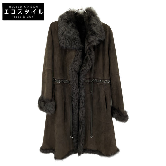 HIROKO KOSHINO Brown Lamb Leather Fur Coat Coat