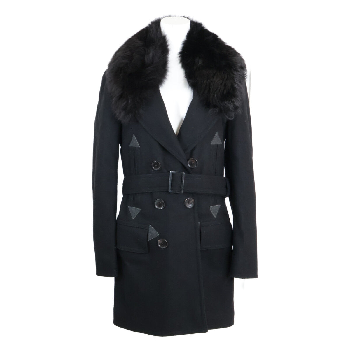 LOUIS VUITTON Wool Long Coat with Fur Coat