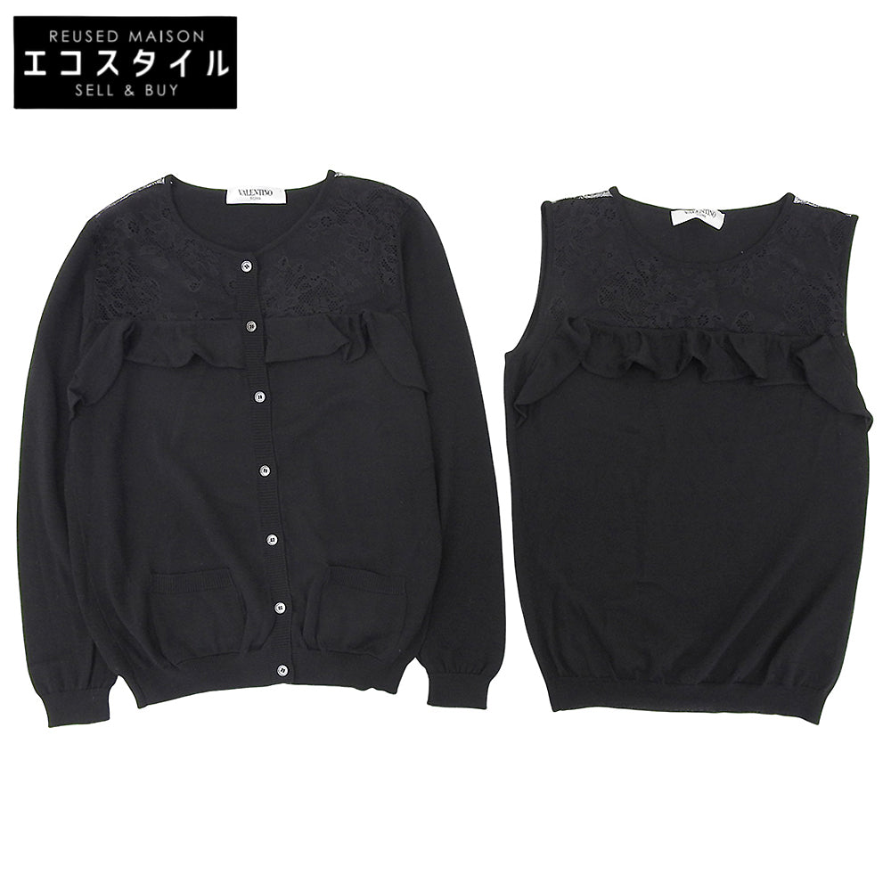 VALENTINO Valentino Excellent Condition Wool Lace Ensemble Cardigan Top Women's Black 44 Top 44 Women's