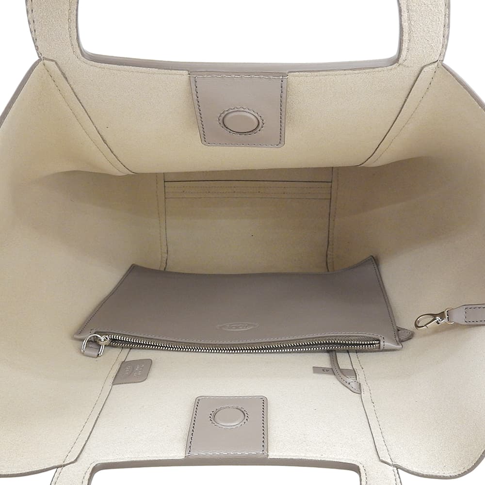 TOD'S トッズ 美品 ゴンミーニ レザー ポーチ付 ショッピンッグバッグ トートバッグ レディース グレージュ トートバッグ