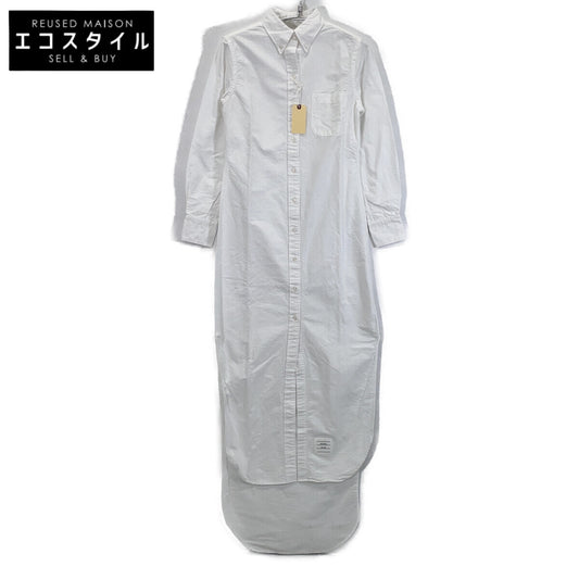 THOM BROWNE White Cotton Dress Shirt Dress