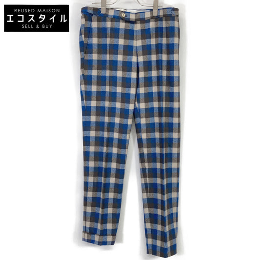 ISAIA イザイア ブルー 7270 チェック柄 ウールパンツ ボトムス